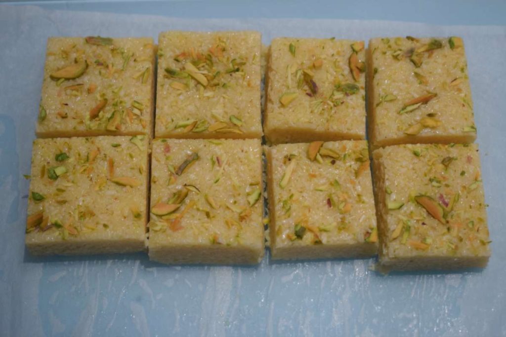 Coconut barfi with milkmaid Coconut burfi with condensed milk