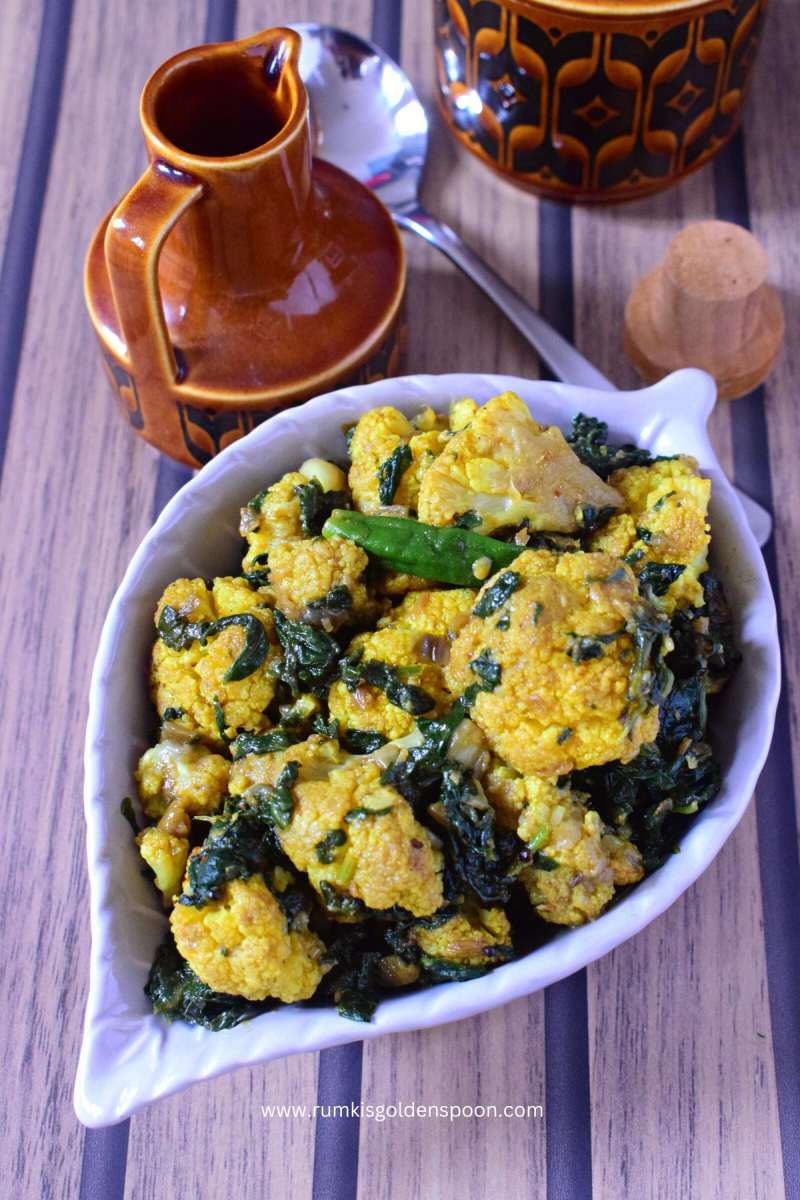 palak gobi, gobi palak, gobi sabzi recipe, gobi saag, cauliflower spinach curry, how to make gobi palak, gobi palak sabzi, Indian recipe, Indian veg recipe, cauliflower recipe Indian, spinach recipe Indian, Indian food, Rumki's Golden Spoon