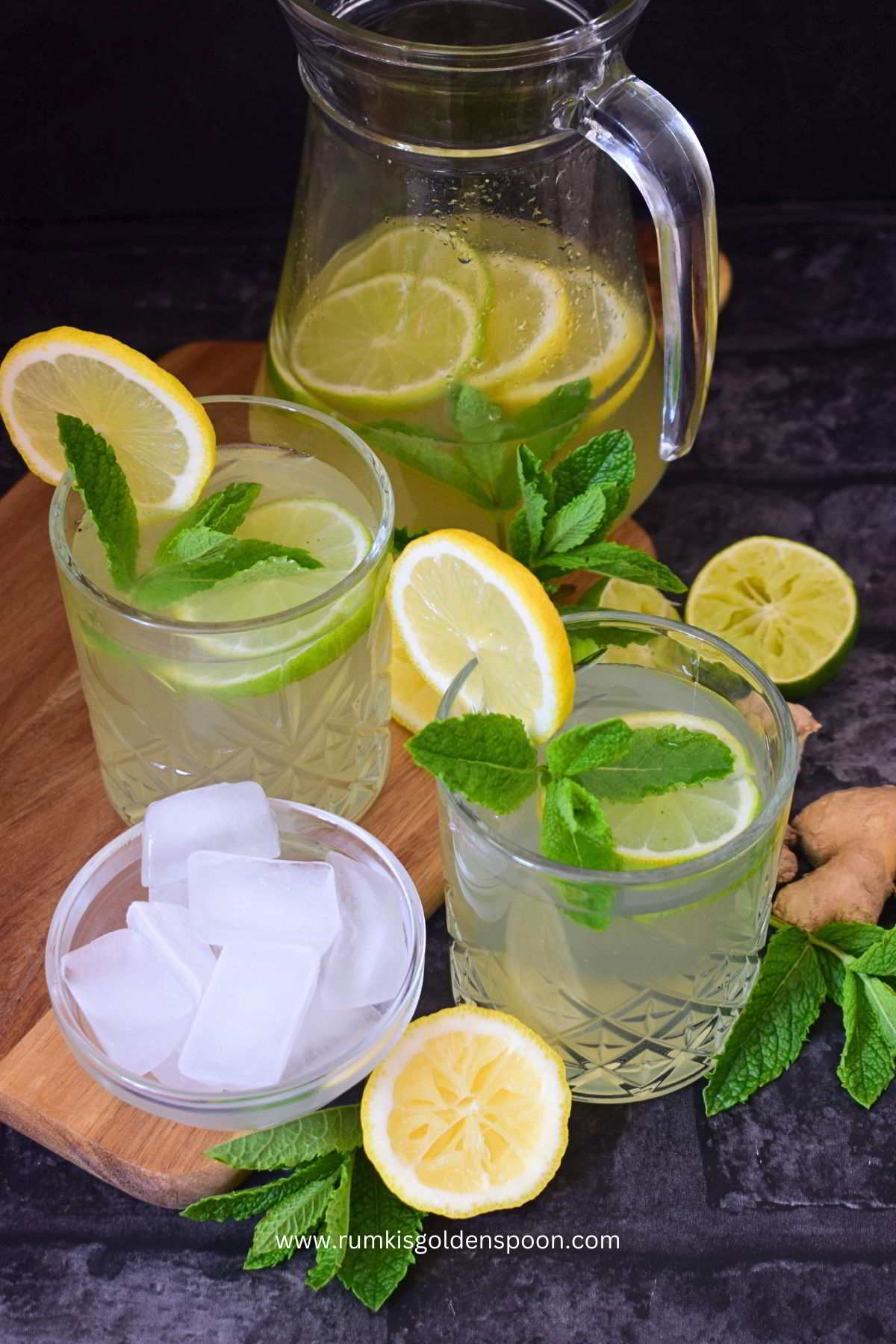 mint lemon drink recipe, summer cooler, summer cooler drink, ginger mint lemonade, lemonade with ginger and mint, ginger mint lemon water, lemon mint ginger water benefits, lemon ginger and mint drink, ginger and mint lemonade, mint lemon and ginger water benefits, mint and ginger drink, mint lemon ginger drink, summer drinks recipes, summer drinks in India, beverage recipe, Rumki's Golden Spoon