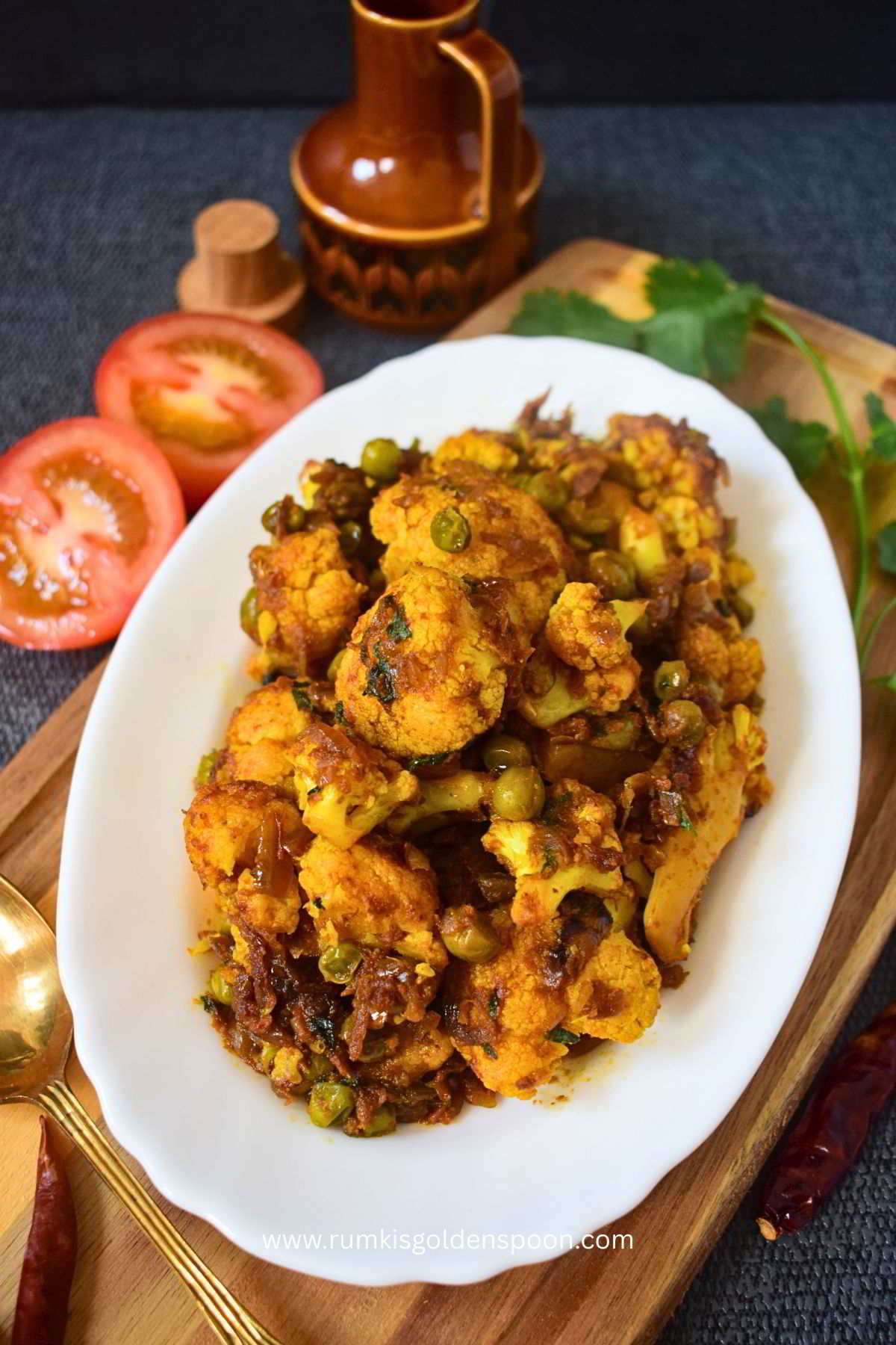 gobi matar masala, gobi matar recipes, gobi matar recipe, gobi matar ki sabji, cauliflower peas curry, cauliflower and peas curry, cauliflower and green peas curry, gobi matar sabji, gobi matar recipe restaurant style, cauliflower matar curry, gobi mutter masala recipe, gobi matar masala dry, how to make gobi matar, cauliflower peas dry curry, gobi and matar recipe, gobi mutter masala restaurant style, gobi matar ki sukhi sabji, gobi matar dry sabzi, cauliflower recipe Indian, Indian veg recipes, Rumki's Golden Spoon