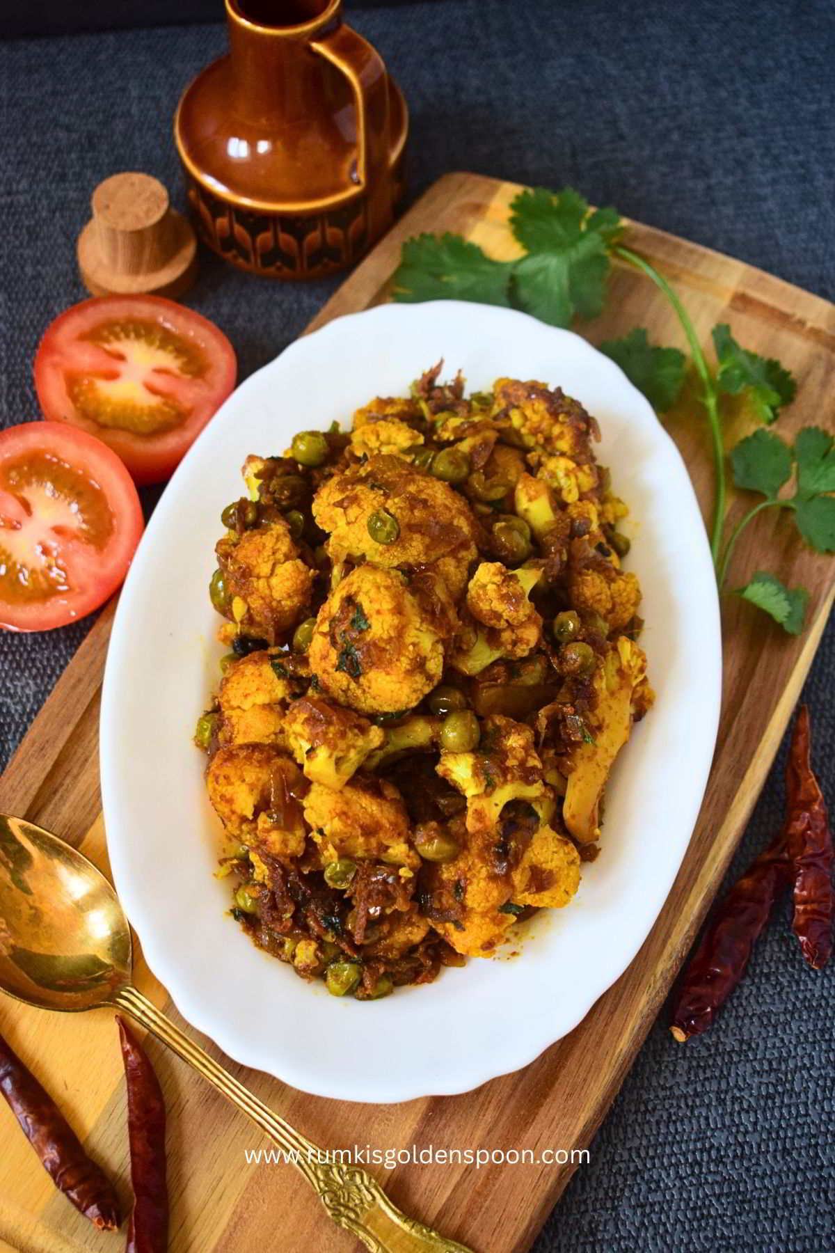 gobi matar masala, gobi matar recipes, gobi matar recipe, gobi matar ki sabji, cauliflower peas curry, cauliflower and peas curry, cauliflower and green peas curry, gobi matar sabji, gobi matar recipe restaurant style, cauliflower matar curry, gobi mutter masala recipe, gobi matar masala dry, how to make gobi matar, cauliflower peas dry curry, gobi and matar recipe, gobi mutter masala restaurant style, gobi matar ki sukhi sabji, gobi matar dry sabzi, cauliflower recipe Indian, Indian veg recipes, Rumki's Golden Spoon